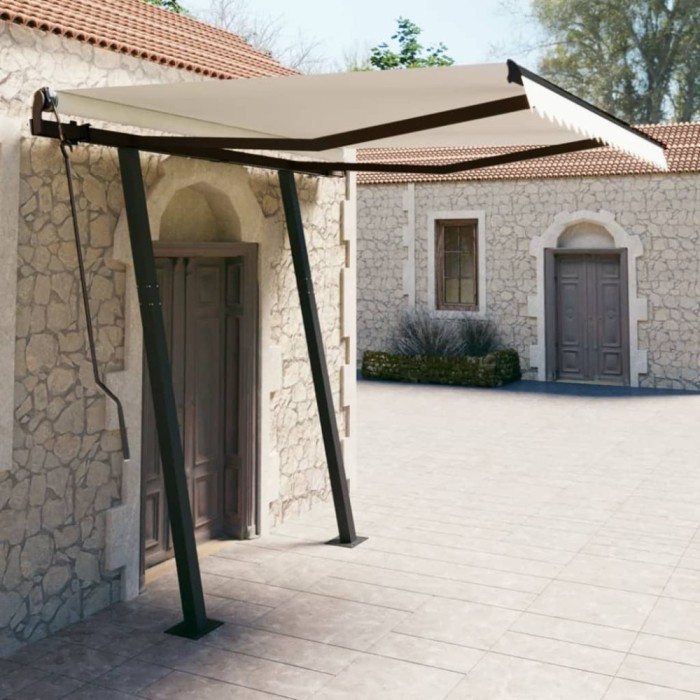 Copertină retractabilă manual cu st&acirc;lpi, crem, 3,5x2,5 m