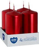 Set 4 Lumanari Decorative Cilindrice MagicHome AURA Rosu Metalizat 40x80 mm