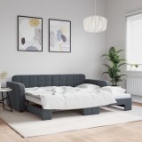 Cumpara ieftin Pat de zi cu extensie, gri &icirc;nchis, 90x200 cm, catifea