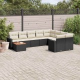 vidaXL Set canapele de grădină cu perne, 10 piese, negru, poliratan 3256616