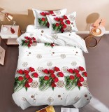 Cumpara ieftin Lenjerie De Pat 3D - Xu004, Bumbac, 4 Piese, Fara Elastic, Alb, Imprimeu