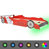 Pat pentru copii mașină de curse, cu LED, 90 x 200 cm, roșu, Multicolor, vidaXL
