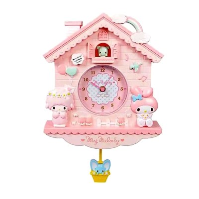 Ceas de perete cu pendul in forma de Casuta pentru copii, Roz, 30 cm, MHT620-2 foto