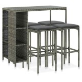 Cumpara ieftin Set mobilier bar de gradina cu perne, 5 piese, gri, poliratan