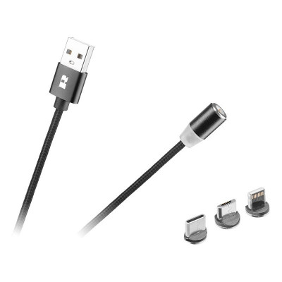 Cablu USB MAGNETIC 3in1 USB Type C LIGHTNING micro USB 1m negru REBEL foto