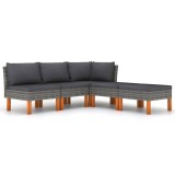 Set mobilier de gradina cu perne, 5 piese, gri, poliratan