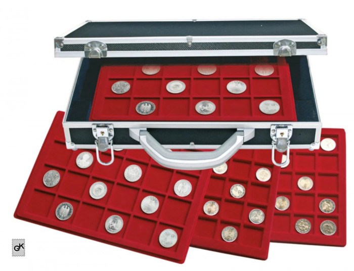 SAFE - Valisa mare din aluminiu cu 6 tăvi roșii pentru monede
