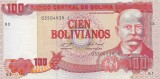 BOLIVIA █ bancnota █ 100 Bolivianos █ 1986 (1993) P-213 Serie B UNC necirculata