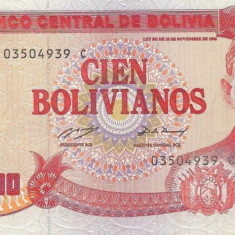 BOLIVIA █ bancnota █ 100 Bolivianos █ 1986 (1993) P-213 Serie B UNC necirculata