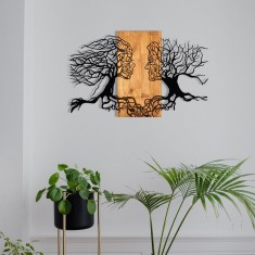 Decoratiune de perete lemn Reincarnare, Negru, 92 x 58 x 3cm foto