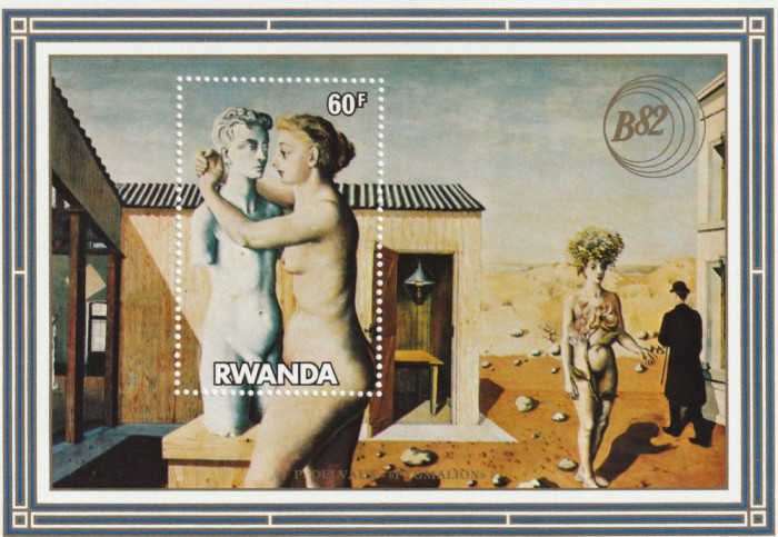 Rwanda 1982-Arta,Pictura,Nud,Expo.filatelica,colita dantelata.MNH,Mi.Bl.99