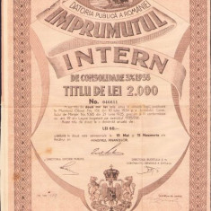 HST PM112 Împrumutul intern de consolidare 1935 titlu de 2000 lei