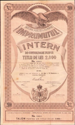 HST PM112 &amp;Icirc;mprumutul intern de consolidare 1935 titlu de 2000 lei foto