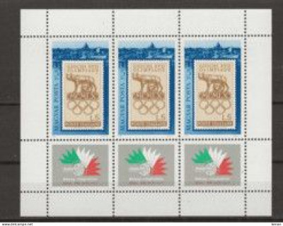 UNGARIA 1985-Coala mica cu 3 timbre dantelateITALIA 86 in stare nestampilate MNH foto