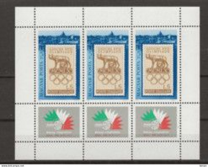 UNGARIA 1985-Coala mica cu 3 timbre dantelateITALIA 86 in stare nestampilate MNH