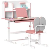 AIYAPLAY Set Birou pentru Copii 3-12 Ani Reglabil pe &Icirc;nălțime și Blat &Icirc;nclinabil la 45&deg;, 80x55x107.5 cm, Culoare Roz | Aosom Romania