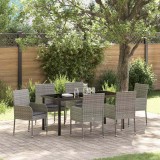 VidaXL Set de masă pentru grădină cu pernă 7 pcs Gri Rattan poli