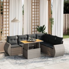 Gossi set canapele de gradina, 7 piese, cu perne, gri, poliratan