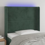 VidaXL Tăblie de pat cu LED, verde &icirc;nchis, 103x16x118/128 cm, catifea