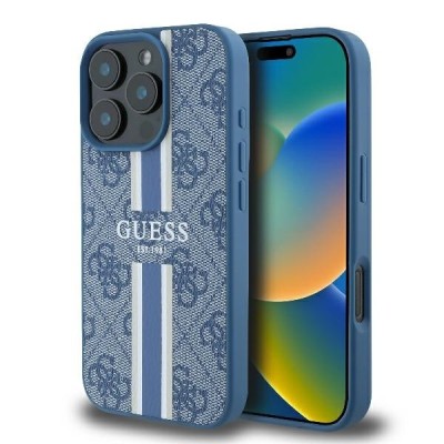 Husa originala Guess iPhone 16 Pro Hardcase 4G Printed Stripes MagSafe, albastru, GUHMP16LP4RPSB foto