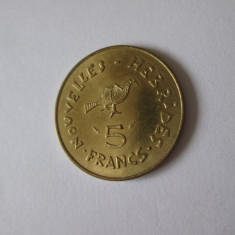 Rara! 5 Francs 1979 UNC Insulele Noile Hebride(Oceania)-Repub.Vanuatu din 1980