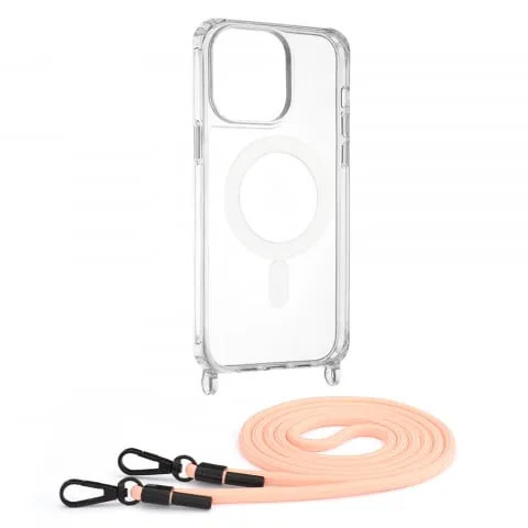 Husa transparenta Apple iPhone 14 Pro Max cu snur Roz Techsuit MagSafe Crossbody