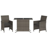 Cumpara ieftin Set bistro de gradina cu perne, 3 piese, gri, poliratan