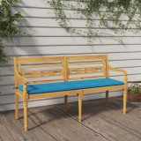 Cumpara ieftin Bancă Batavia cu pernă albastră, 150 cm, lemn masiv de tec