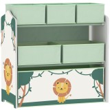 AIYAPLAY Raft pentru Jucării Copii cu 3 Niveluri și 6 Containere Detașabile din Material Textil, Mobilier Organizator pentru Dormitor, Cameră de Joacă