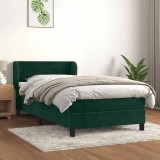 vidaXL Pat box spring cu saltea, verde &icirc;nchis, 90x200 cm, catifea 3127532