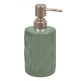 Dozator Ceramic, Model Verde Mentă, Capacitate 400ml, Pompa Roz Aurie Mată, Dungi Verticale, Oem