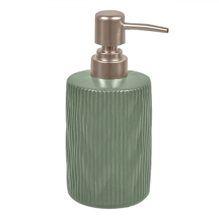 Dozator Ceramic, Model Verde Mentă, Capacitate 400ml, Pompa Roz Aurie Mată, Dungi Verticale