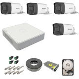 Kit complet 4 camere supraveghere exterior 5MP TurboHD Hikvision IR 40M DVR 4 canale sursa alimentare accesorii hard 1TB SafetyGuard Surveillance