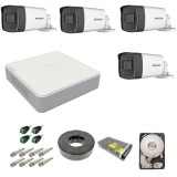 Kit complet 4 camere supraveghere exterior 5MP TurboHD Hikvision IR 40M DVR 4 canale sursa alimentare accesorii hard 1TB