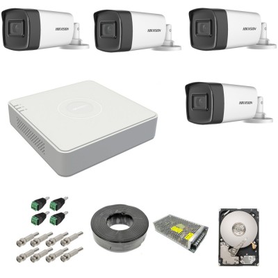 Kit complet 4 camere supraveghere exterior 5MP TurboHD Hikvision IR 40M DVR 4 canale sursa alimentare accesorii hard 1TB SafetyGuard Surveillance foto