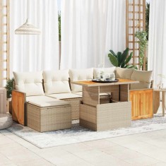 vidaXL Set canapele grădină cu perne 7 piese bej poliratan/lemn acacia 3327733