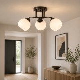 Cumpara ieftin Lustra Ramona Wenge cu 3 Abajururi Albe 44cm, Design Modern pentru Sufragerie, corp iluminat elegant cu soclu E27 eficient energetic si durabil