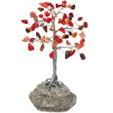 Copac cu pietre Coral, Carneol si Jasp, contra energiilor negative, suport piatra naturala, handmade 14 cm rosu
