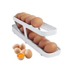 Organizator de frigider pentru ouă, plastic, alb, 36x10.5x8.5 cm