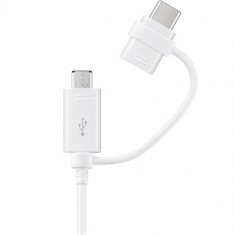 Cablu incarcare si date de 1.5m lungime cu 2 iesiri: Micro USB si Type C, alb foto