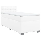 Cumpara ieftin Pat box spring cu saltea, alb, 90x200 cm, piele ecologica