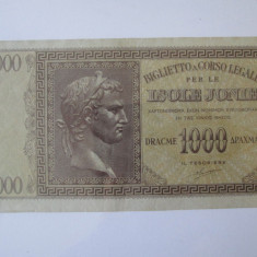 Rara! Grecia-Insulele Ionice(Corfu/Kefalonia) 1000 Drahme 1941 ocup.Italia WWII