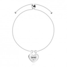 Brățară de gleznă din argint 925 - diamant transparent, inimă, inscripție LOVE