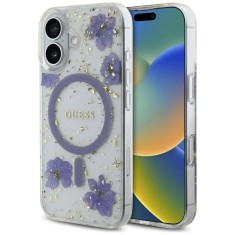 Husa originala Guess iPhone 16 Hardcase Resin Flowers and Glitter MagSafe, mov, GUHMP16SRBFGFGMU foto