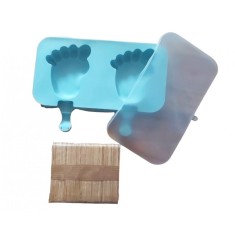 Forma silicon pentru inghetata, Picior copii 2 cavitati cu capac din silicon, Albastru, 20 cm, 440COF-1