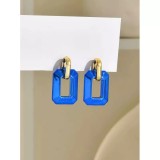 Cercei Forma Geometrica Albastru Regal cu Auriu 3.8x2.1cm - 21519, Inovius