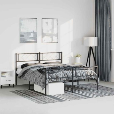 vidaXL Cadru pat metalic cu tăblie de cap/picioare, negru, 135x190 cm 372294 foto