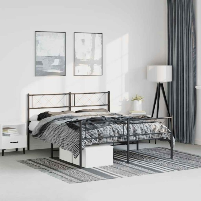 vidaXL Cadru pat metalic cu tăblie de cap/picioare, negru, 135x190 cm 372294