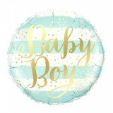 Balon din folie metalizata, flippy, figurina cerc, model baby boy, tematica gender reveal, 45 cm, ambalaj individual, pai inclus, umflare cu aer sau h
