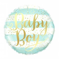 Balon din folie metalizata, flippy, figurina cerc, model baby boy, tematica gender reveal, 45 cm, ambalaj individual, pai inclus, umflare cu aer sau h